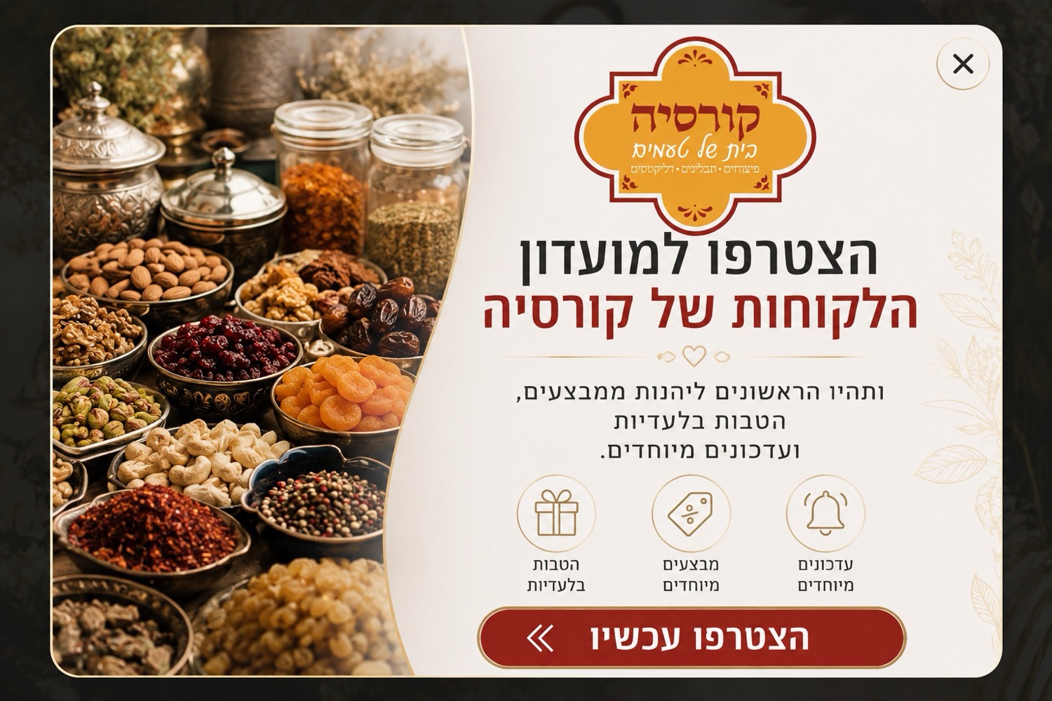הצטרפו למועדון הלקוחות של קורסיה - הרשמה לאתר